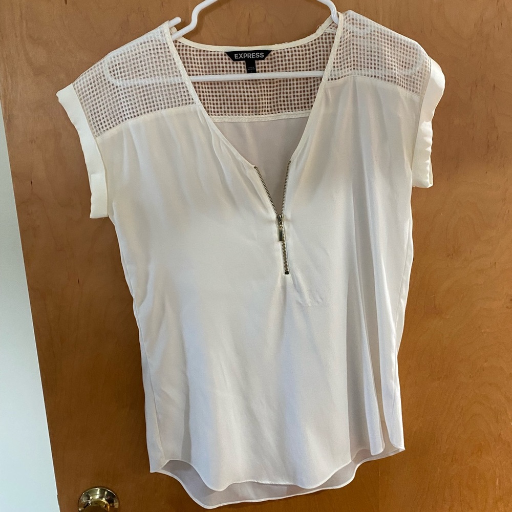 Express White Zipper-Front Top